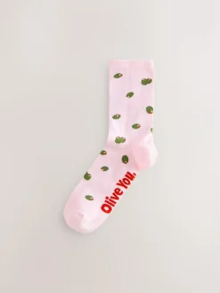 Online Next Pink/Green 'Olive You' Ankle Socks 4 Pack Pink/Green 'Olive You'