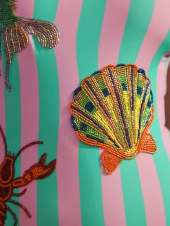 Next Pink/Green Stripe Beaded Embellished Tummy Control Scoop Swimsuit^Women Swimwear