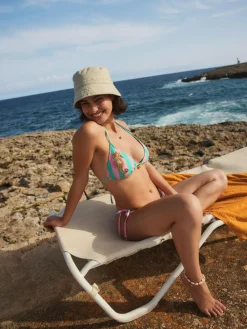 Next Pink/Green Stripe Beaded Embellished Triangle Bikini Top^Women Swimwear