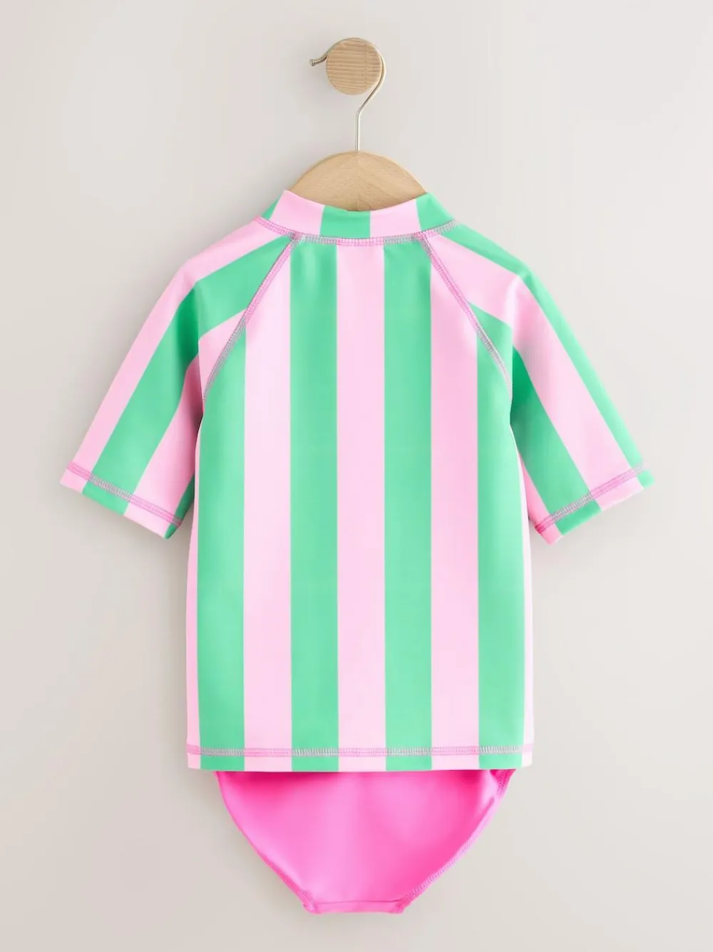 Hot Next Sunsafe Rash Vest Bikini And Scrunchie Swim Set (3-16yrs) Pink/Green Stripe