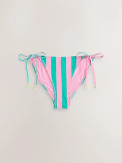 Next Pink/Green Stripe Tie Side Bikini Bottoms^Women Swimwear
