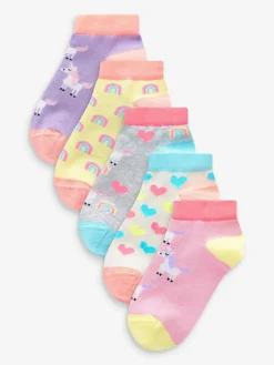 Best Next Pink/Grey/Purple 5 Pack Cotton Rich Unicorn Character Trainer Socks