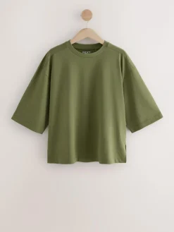 Outlet Next Elbow Length Crew Neck 100% Cotton T-Shirts 3 Pack Pink/Khaki/Stripe