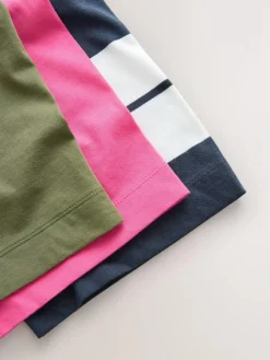 Outlet Next Elbow Length Crew Neck 100% Cotton T-Shirts 3 Pack Pink/Khaki/Stripe