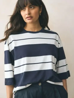 Outlet Next Elbow Length Crew Neck 100% Cotton T-Shirts 3 Pack Pink/Khaki/Stripe