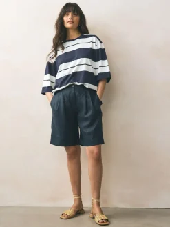 Outlet Next Elbow Length Crew Neck 100% Cotton T-Shirts 3 Pack Pink/Khaki/Stripe