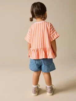 Online Next Pink/Orange Stripe Short Sleeve Peplum T-Shirt (3mths-7yrs)