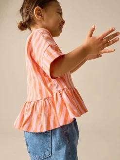 Online Next Pink/Orange Stripe Short Sleeve Peplum T-Shirt (3mths-7yrs)