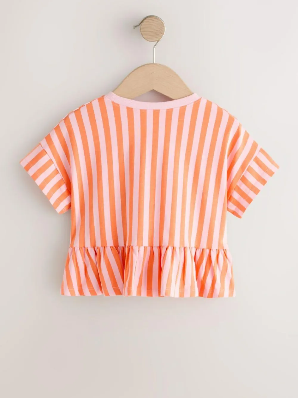 Online Next Pink/Orange Stripe Short Sleeve Peplum T-Shirt (3mths-7yrs)