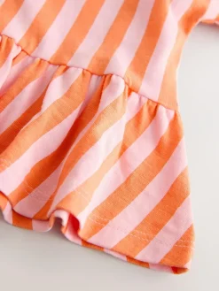 Online Next Pink/Orange Stripe Short Sleeve Peplum T-Shirt (3mths-7yrs)