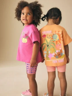 New Next Top & Cycle Shorts Set 2 Pack (3mths-7yrs) Pink/Orange
