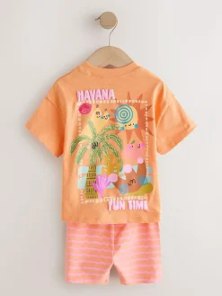 New Next Top & Cycle Shorts Set 2 Pack (3mths-7yrs) Pink/Orange