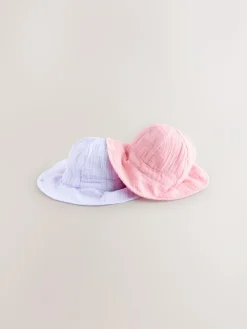 Next Pink/Purple Crinkle 2 Pack Baby Bucket Hat (0mths-2yrs)^ Hats