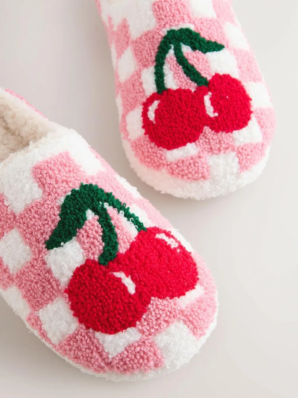 Next Pink/Red Check Cherry Mule Slippers^Women All Night & Lounge