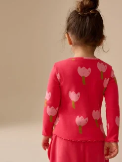 Next Pink/Red Flower Rib Long Sleeve T-Shirt (3mths-7yrs)^ Newborn Clothing|Baby Girls