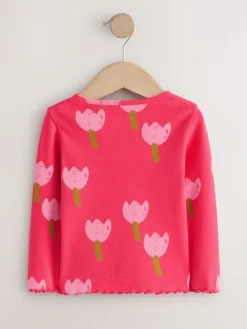 Next Pink/Red Flower Rib Long Sleeve T-Shirt (3mths-7yrs)^ Newborn Clothing|Baby Girls