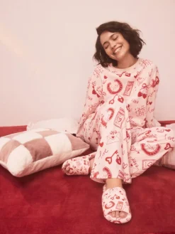 Next Pink/Red Heart Plush Slider Slippers^Women Slippers