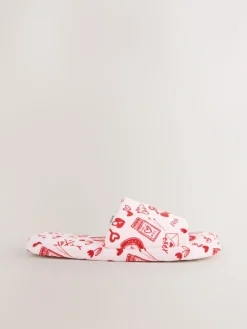 Next Pink/Red Heart Plush Slider Slippers^Women Slippers
