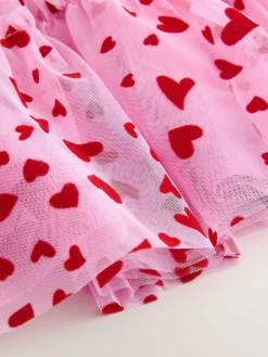 Best Next Pink/Red Heart Pull On Mesh Skirt (3-16yrs)