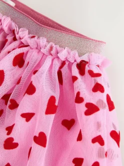 Best Next Pink/Red Heart Pull On Mesh Skirt (3-16yrs)
