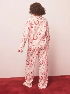 Next Pink/Red Heart Ribbed Long Sleeve Pyjamas^Women Nightwear|Pyjamas