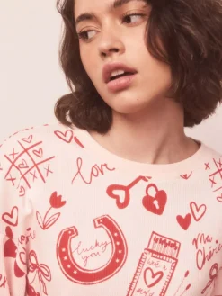 Next Pink/Red Heart Ribbed Long Sleeve Pyjamas^Women Nightwear|Pyjamas