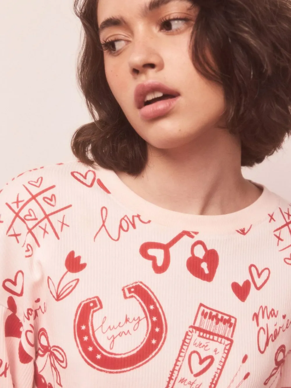 Next Pink/Red Heart Ribbed Long Sleeve Pyjamas^Women Nightwear|Pyjamas