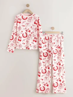 Next Pink/Red Heart Ribbed Long Sleeve Pyjamas^Women Nightwear|Pyjamas