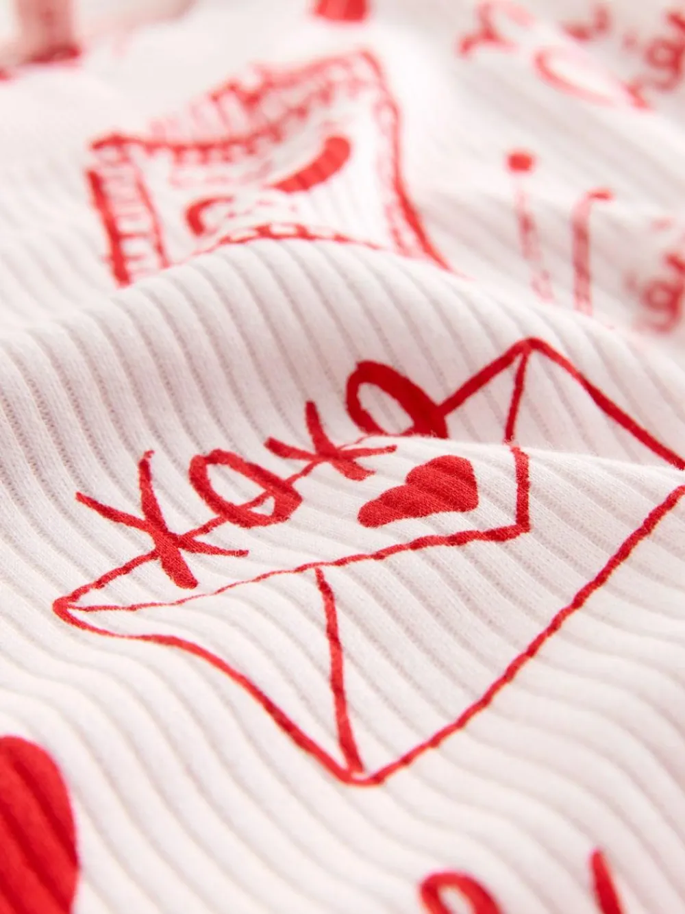 Next Pink/Red Heart Ribbed Long Sleeve Pyjamas^Women Nightwear|Pyjamas