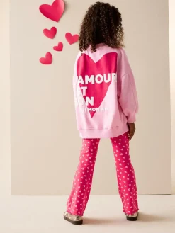 Sale Next Sweatshirt and Flare Leggings Set (3-16yrs) Pink/Red Heart