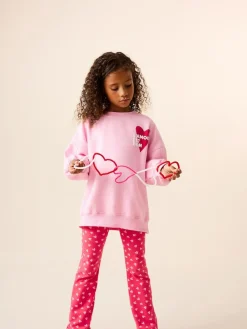 Sale Next Sweatshirt and Flare Leggings Set (3-16yrs) Pink/Red Heart
