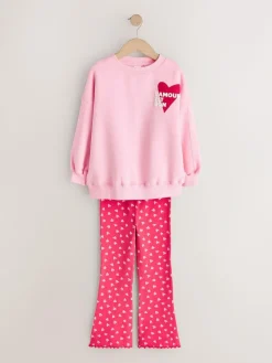 Sale Next Sweatshirt and Flare Leggings Set (3-16yrs) Pink/Red Heart