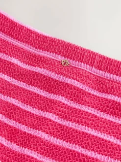 Discount Next Pink/Red Stripe Crinkle Swim Shorts Bikini Bottoms