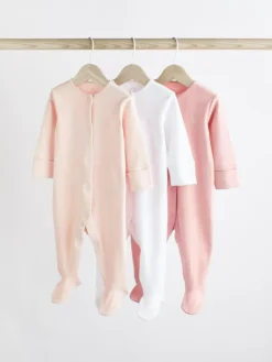 Next Pink/White 3 Pack Baby Sleepsuits (0-2yrs)^ Nightwear|Nightwear