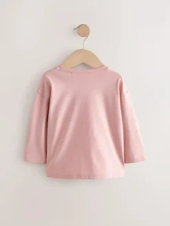 Online Next Pink/White 4 Pack Bunny Embroidered Long Sleeve T-Shirts (3mths-7yrs)