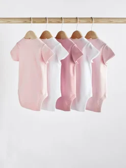 Next Pink/White 5 Pack Essential Short Sleeve Baby Bodysuits^ Bodysuits & Vests|Vests