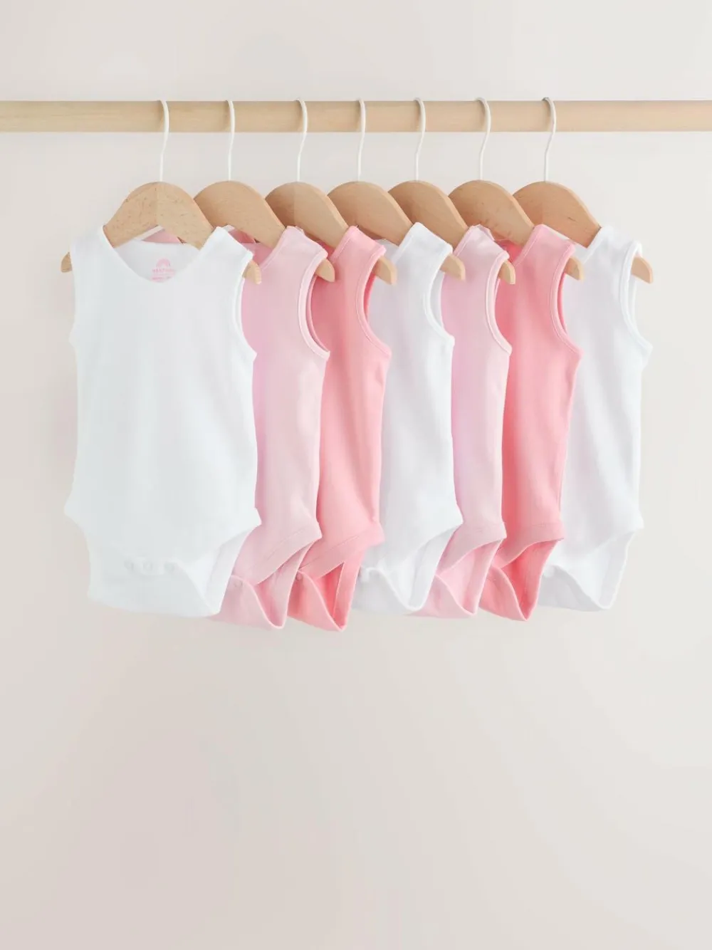 Best Next Pink/White 7 Pack Essential Vest Baby Bodysuits