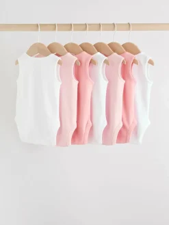 Best Next Pink/White 7 Pack Essential Vest Baby Bodysuits