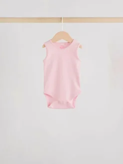 Best Next Pink/White 7 Pack Essential Vest Baby Bodysuits