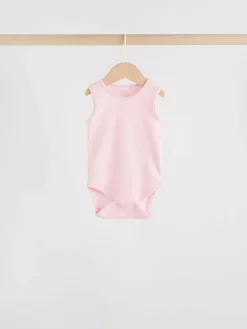 Best Next Pink/White 7 Pack Essential Vest Baby Bodysuits