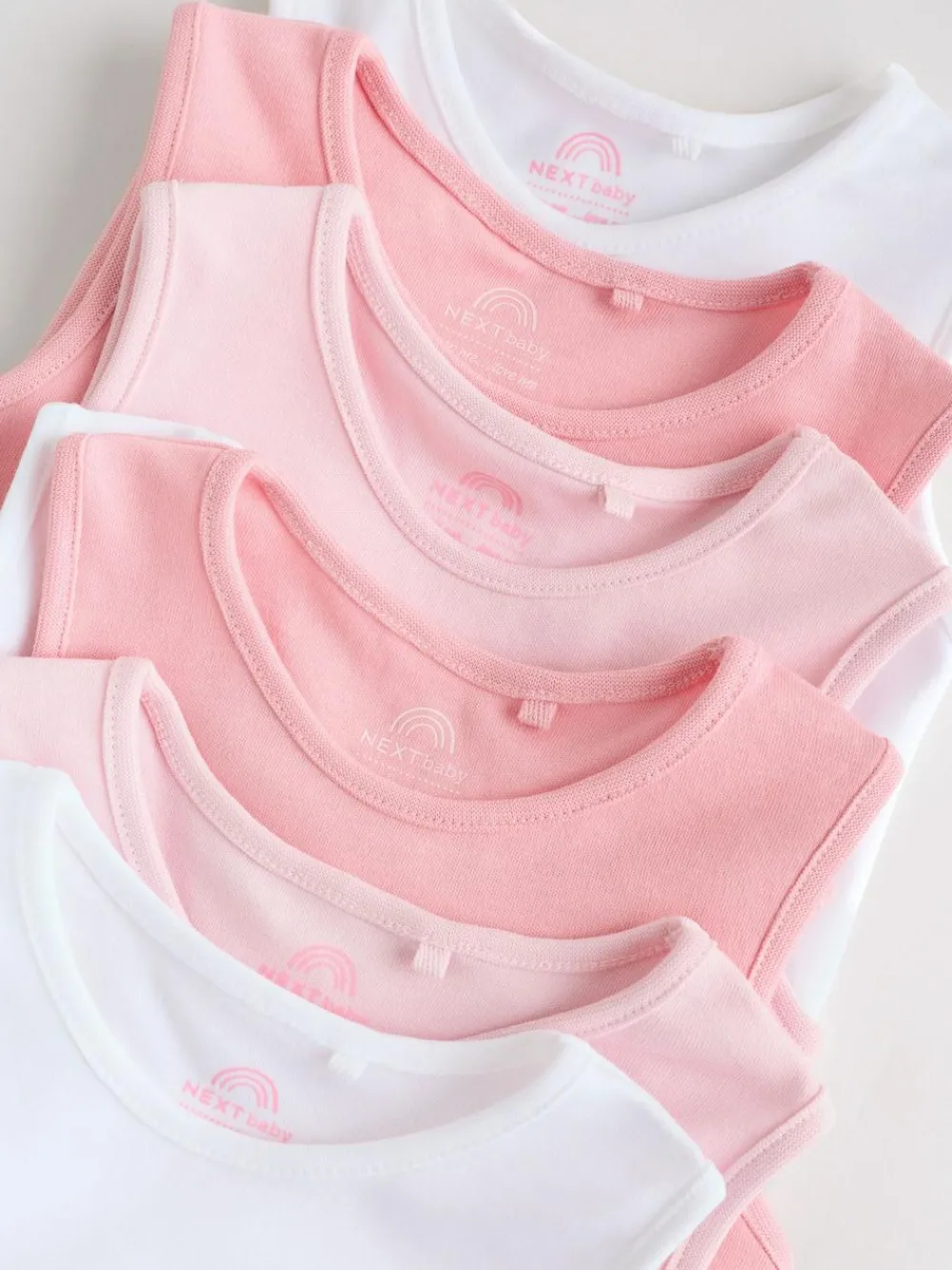 Best Next Pink/White 7 Pack Essential Vest Baby Bodysuits