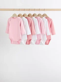 Next Pink/White 7 Pack Essential Long Sleeve Baby Bodysuits^ Baby Girls|Multipacks