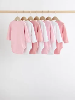 Next Pink/White 7 Pack Essential Long Sleeve Baby Bodysuits^ Baby Girls|Multipacks