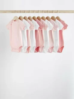 Next Pink/White 10 Pack Essential Short Sleeve Baby Bodysuits^ Bodysuits & Vests|Vests
