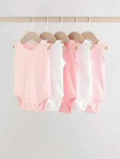 Next Pink/White 5 Pack Essential Vest Baby Bodysuits^ Bodysuits & Vests|Vests