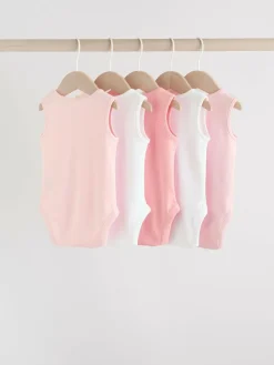 Next Pink/White 5 Pack Essential Vest Baby Bodysuits^ Bodysuits & Vests|Vests