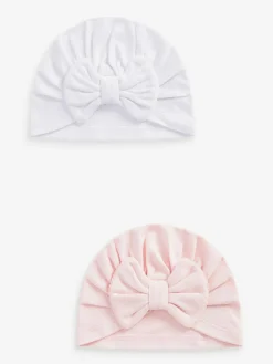 New Next 2 Pack Baby Turbans (0-18mths) Pink/White Big Bow