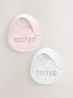 Clearance Next Pink/White Sister Family Baby Bibs 2 Pack