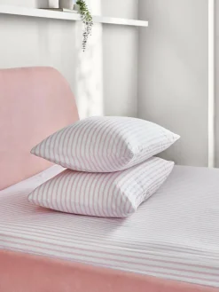 Discount Next Fitted Sheet and Pillowcase Set Pink/White Slim Stripe