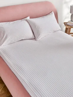 Discount Next Fitted Sheet and Pillowcase Set Pink/White Slim Stripe